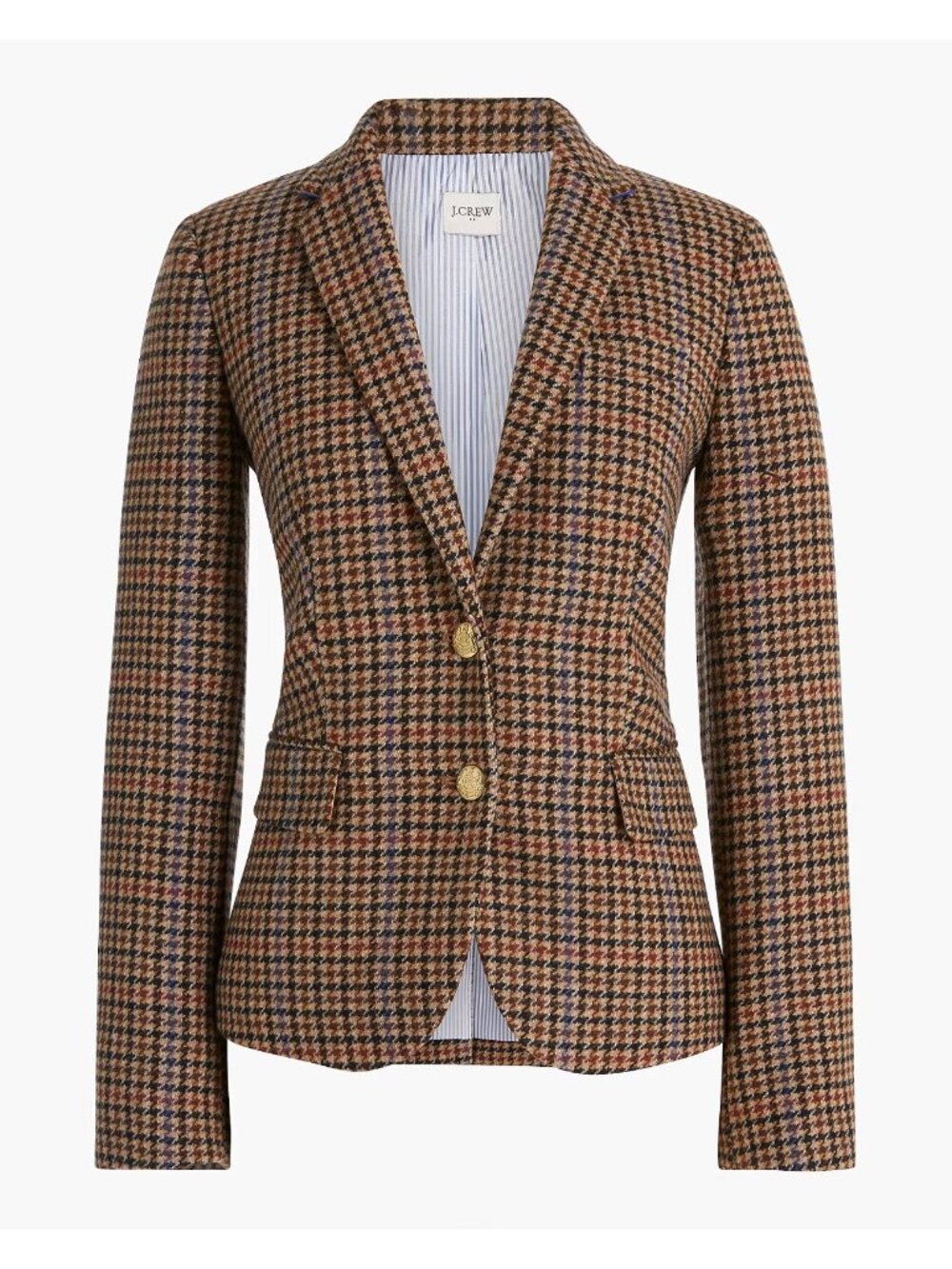 EUC J Crew Schoolboy Blazer Womens Houndstooth Plaid Wool Gold Buttons Office 20